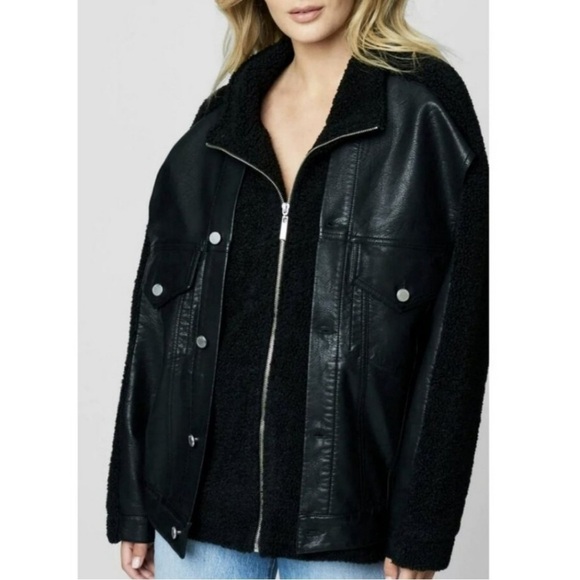 NWT Blank NYC Fresh Air Vegan Leather Sherpa Trucker Jacket Size Large - Picture 1 of 7